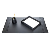 Classic Black Leather 3pc Desk Set